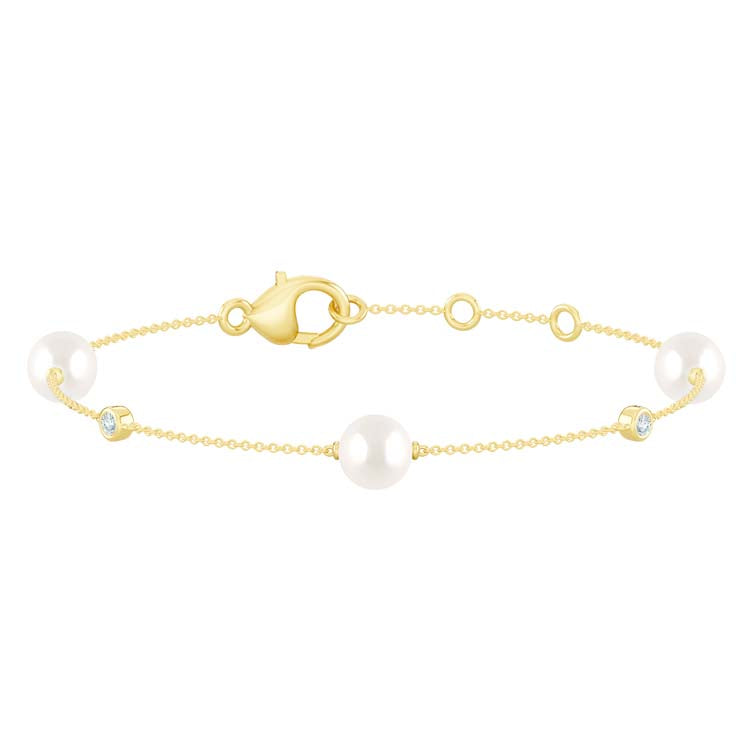 0.07ct Lab Grown Diamond Freshwater Pearl Bracelet in 9K Yellow Gold