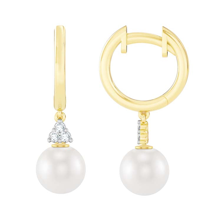 0.06ct Lab Grown Diamond Freshwater Pearl Earrings in 9K Yellow Gold