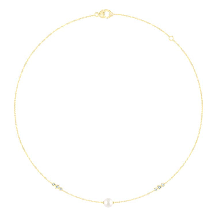 0.11ct Lab Grown Diamond Freshwater Pearl Necklace in 9K Yellow Gold