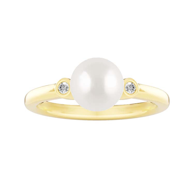 0.04ct Lab Grown Diamond Freshwater Pearl Ring in 9K Yellow Gold