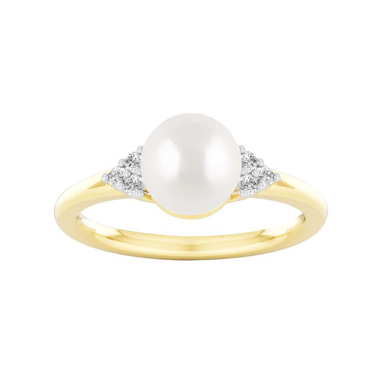 0.1ct Lab Grown Diamond Freshwater Pearl Ring in 9K Yellow Gold
