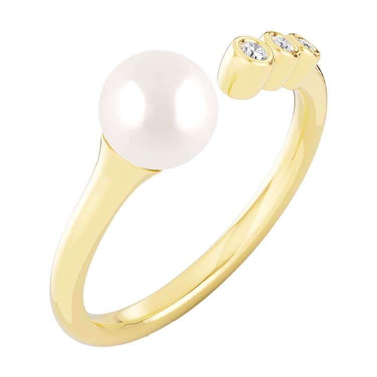 0.04ct Lab Grown Diamond Freshwater Pearl Ring in 9K Yellow Gold