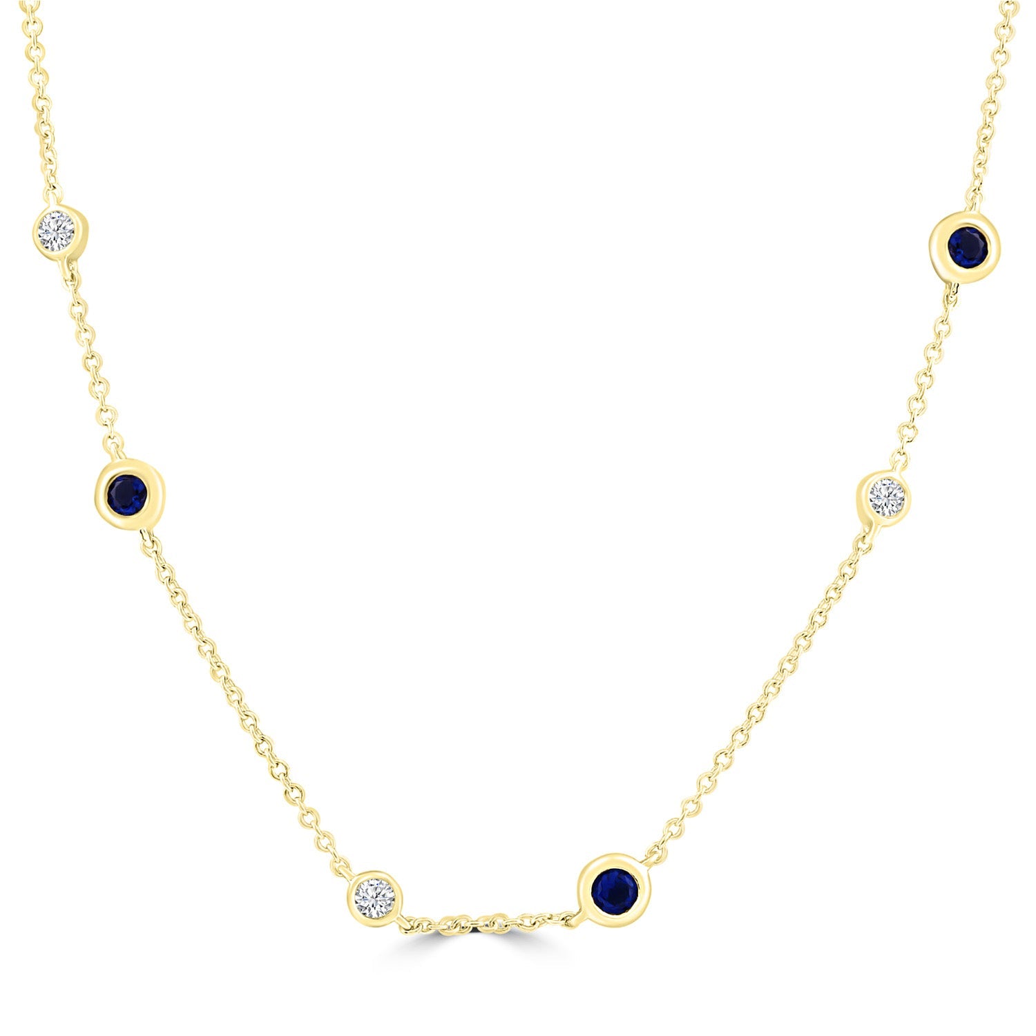 Diamond and Sapphire Necklace with 0.10ct Diamonds in 9K Yellow Gold