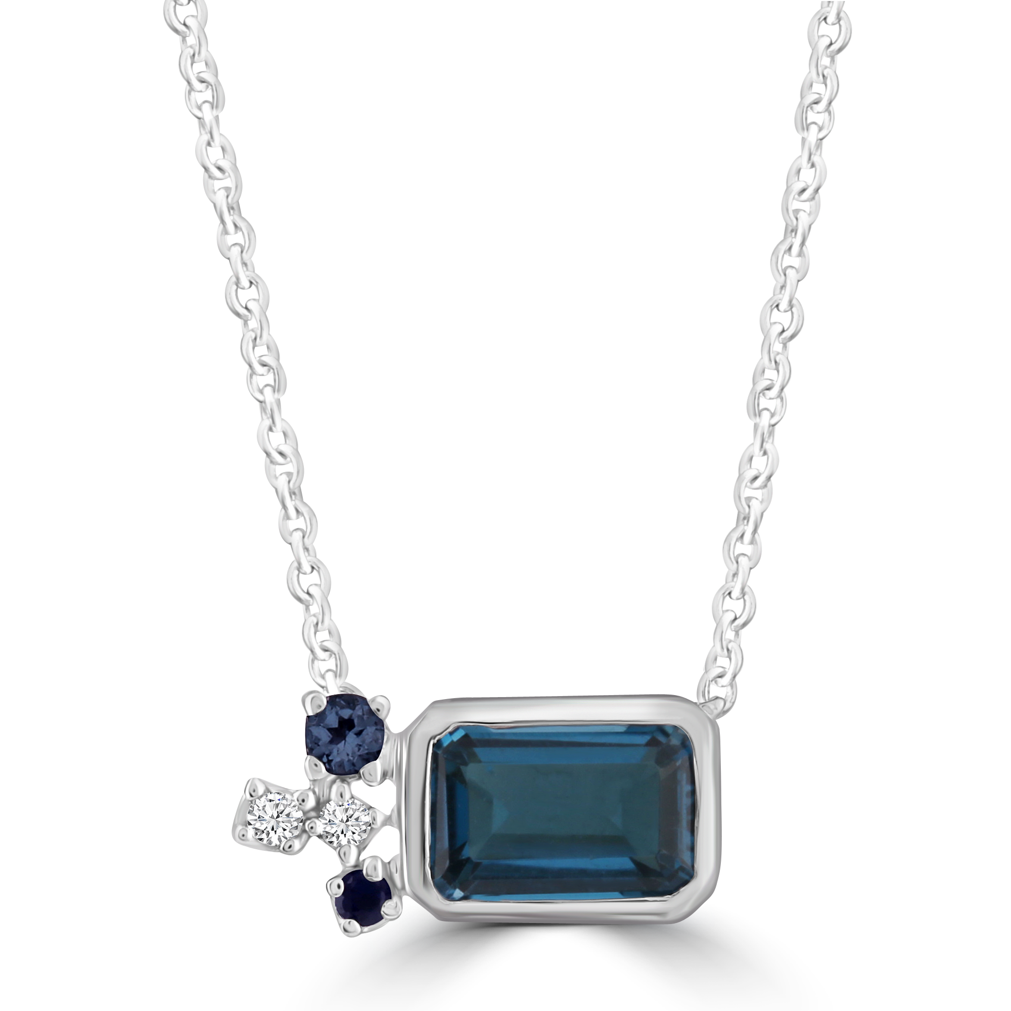 Diamond and Blue Topaz Necklace with 0.02ct Diamonds in 9K White Gold