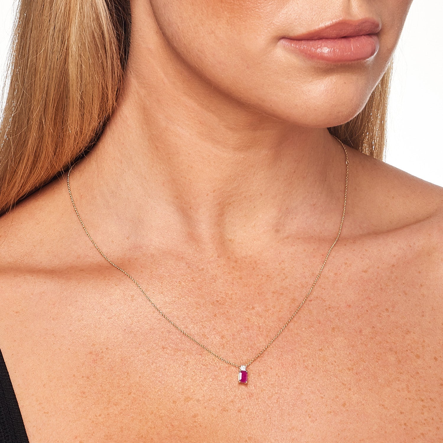 Diamond and Ruby Necklace with 0.02ct Diamonds in 9K Yellow Gold