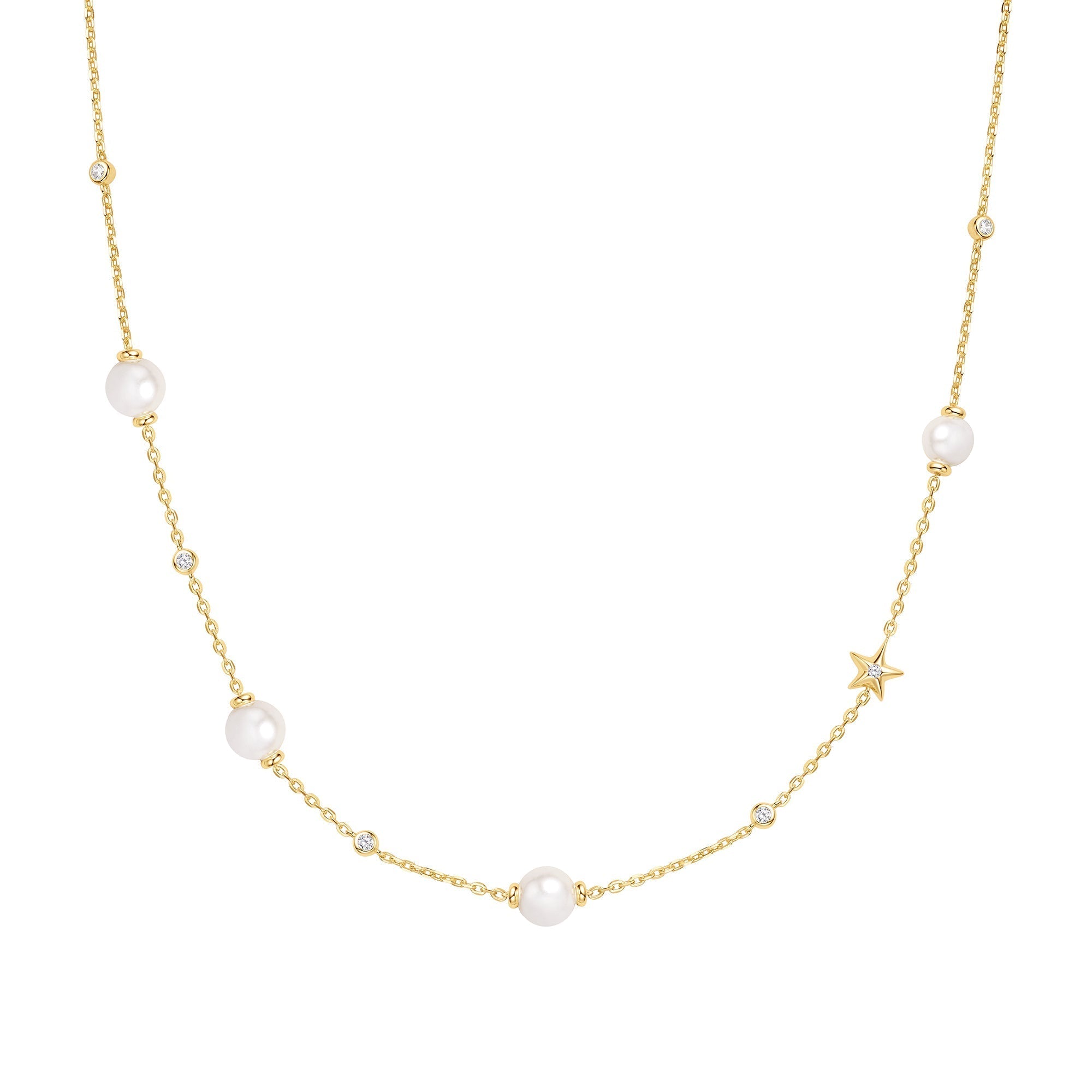 Ania Haie Gold Pearl and Star Station Necklace