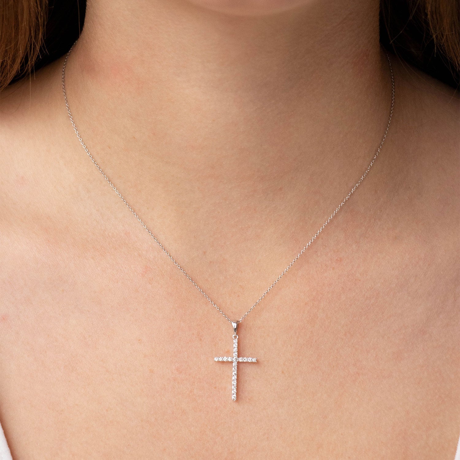 Diamond Cross Pendant with 0.25ct Diamonds in 9K White Gold - PC-0173-W
