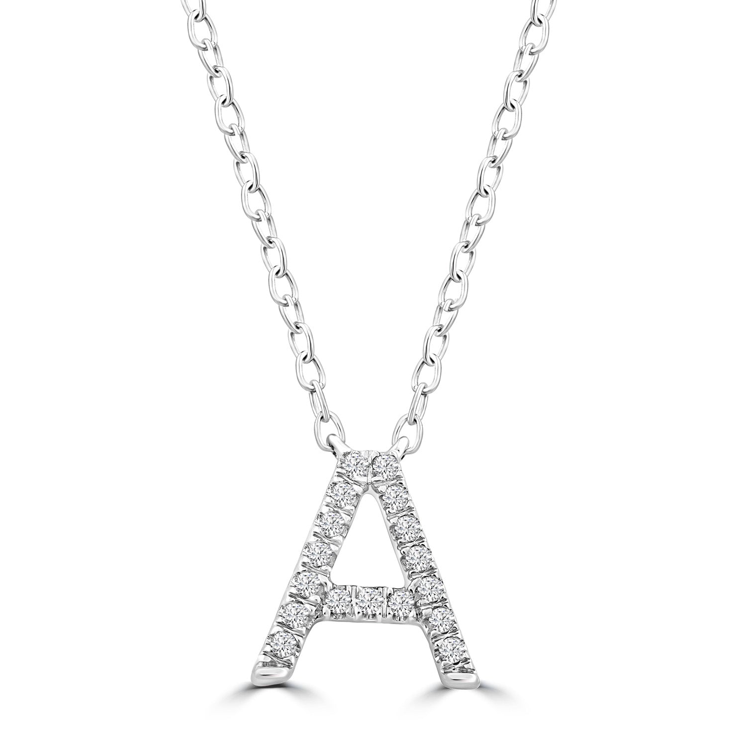 Initial 'A' Necklace with 0.06ct Diamonds in 9K White Gold