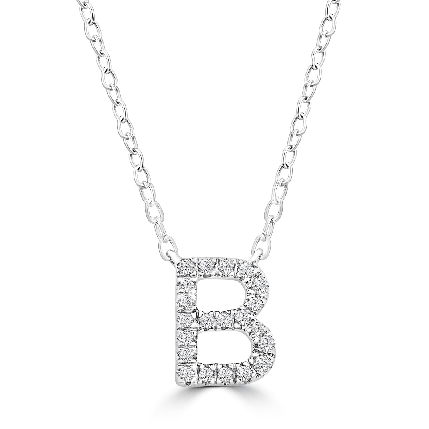 Initial 'B' Necklace with 0.09ct Diamonds in 9K White Gold