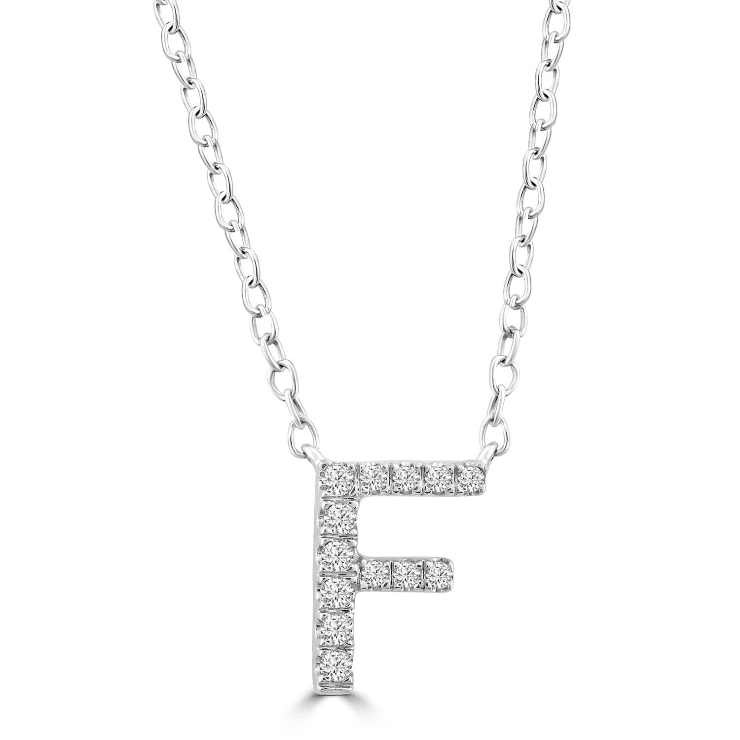 Initial 'F' Necklace with 0.06ct Diamonds in 9K White Gold