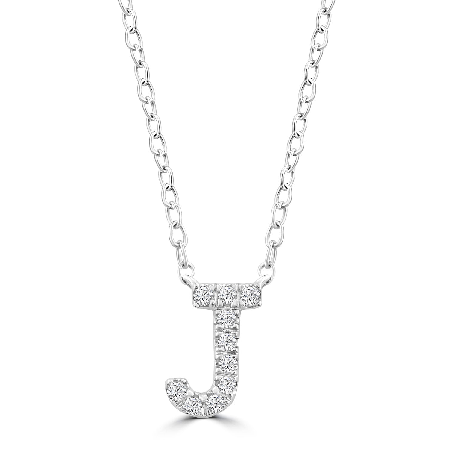 Initial 'J' Necklace with 0.06ct Diamonds in 9K White Gold