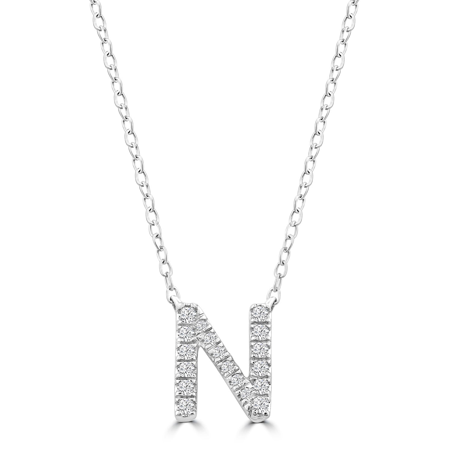 Initial 'N' Necklace with 0.09ct Diamonds in 9K White Gold