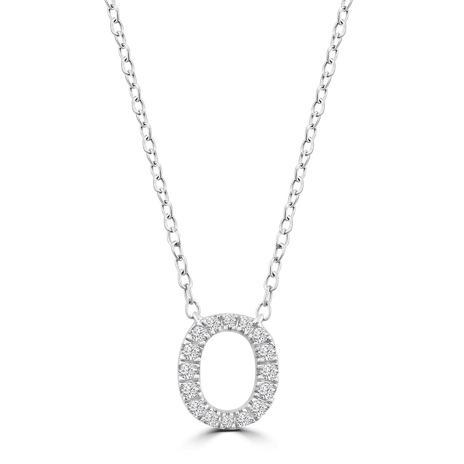 Initial 'O' Necklace with 0.09ct Diamonds in 9K White Gold