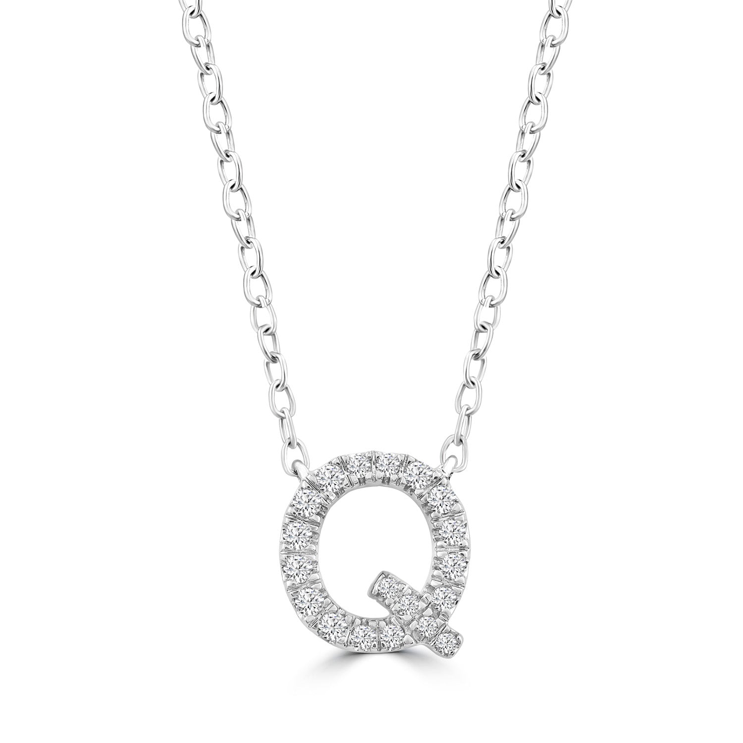 Initial 'Q' Necklace with 0.09ct Diamonds in 9K White Gold