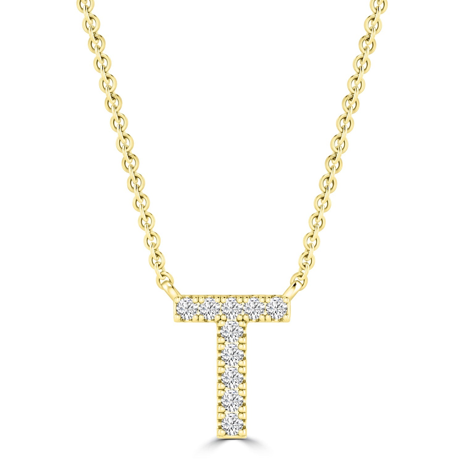 Initial 'T' Necklace with 0.06ct Diamonds in 9K Yellow Gold - PF-6282-Y