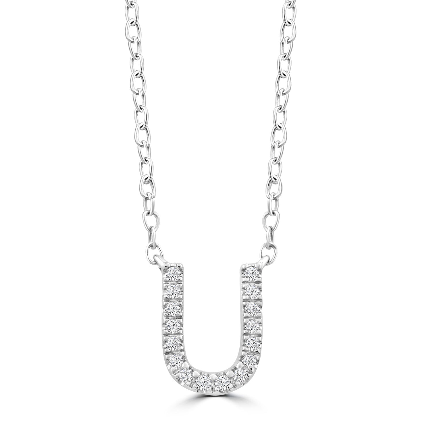 Initial 'U' Necklace with 0.06ct Diamonds in 9K White Gold