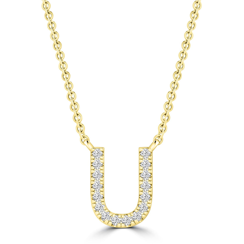 Initial 'U' Necklace with 0.06ct Diamonds in 9K Yellow Gold - PF-6283-Y
