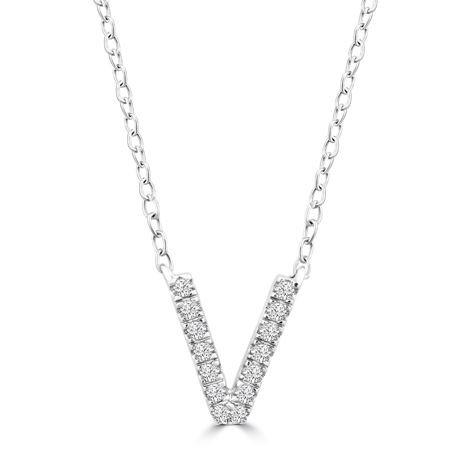 Initial 'V' Necklace with 0.06ct Diamonds in 9K White Gold