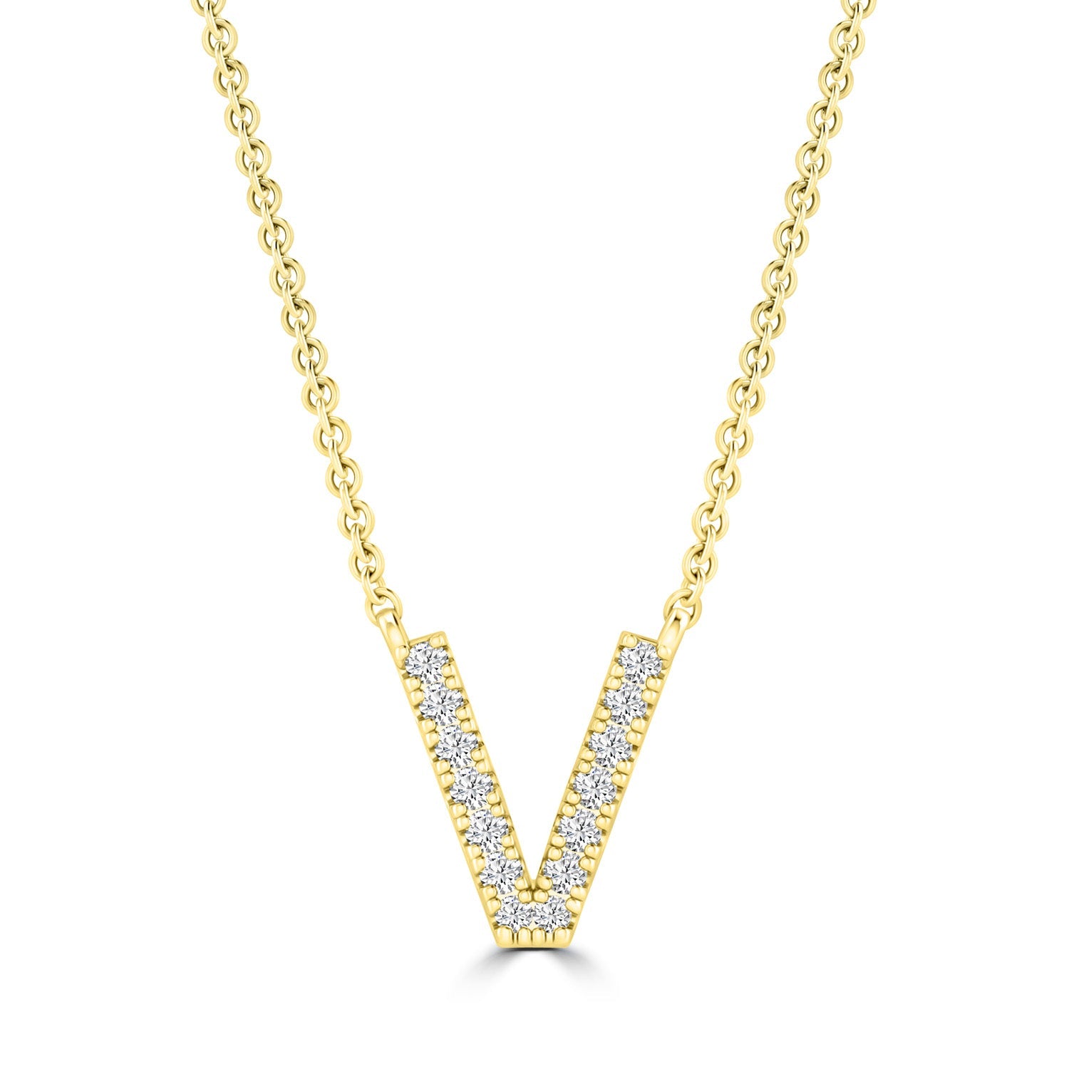 Initial 'V' Necklace with 0.06ct Diamonds in 9K Yellow Gold - PF-6284-Y
