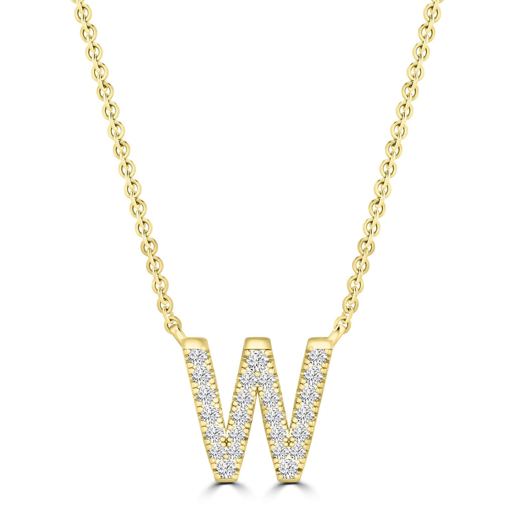 Initial 'W' Necklace with 0.09ct Diamonds in 9K Yellow Gold - PF-6285-Y