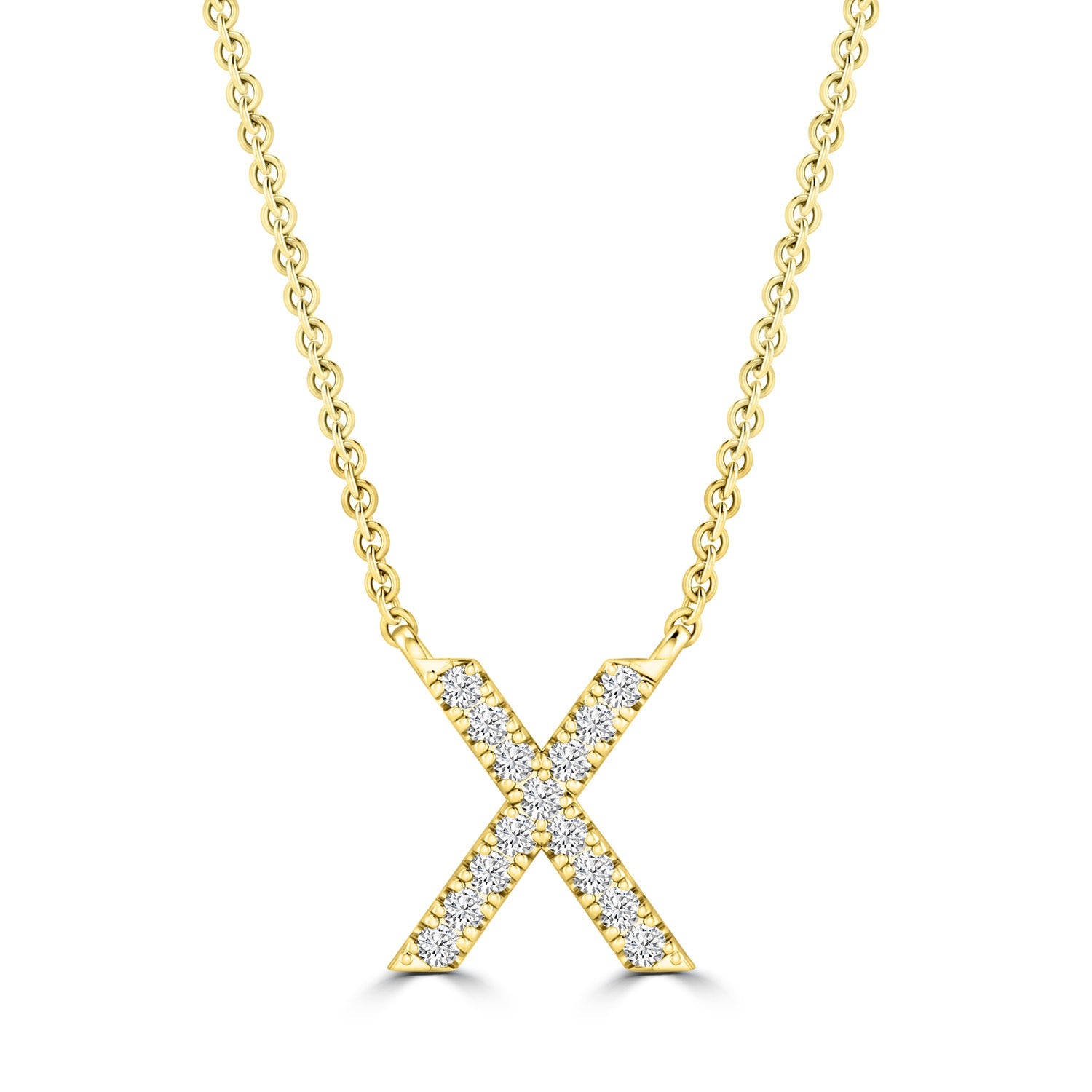 Initial 'X' Necklace with 0.06ct Diamonds in 9K Yellow Gold - PF-6286-Y