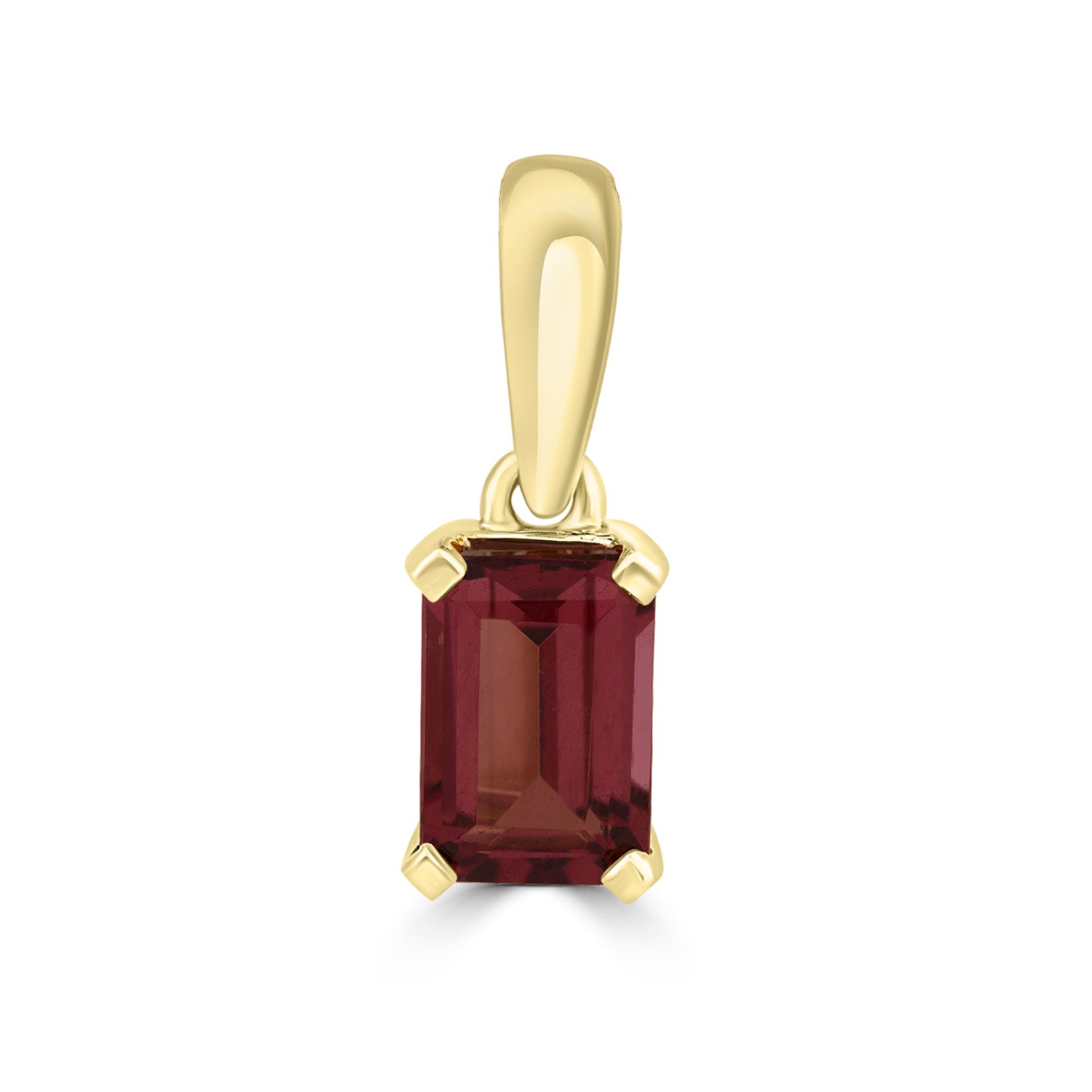 Emerald Cut Rhodolite Garnet Pendant in 9K Yellow Gold