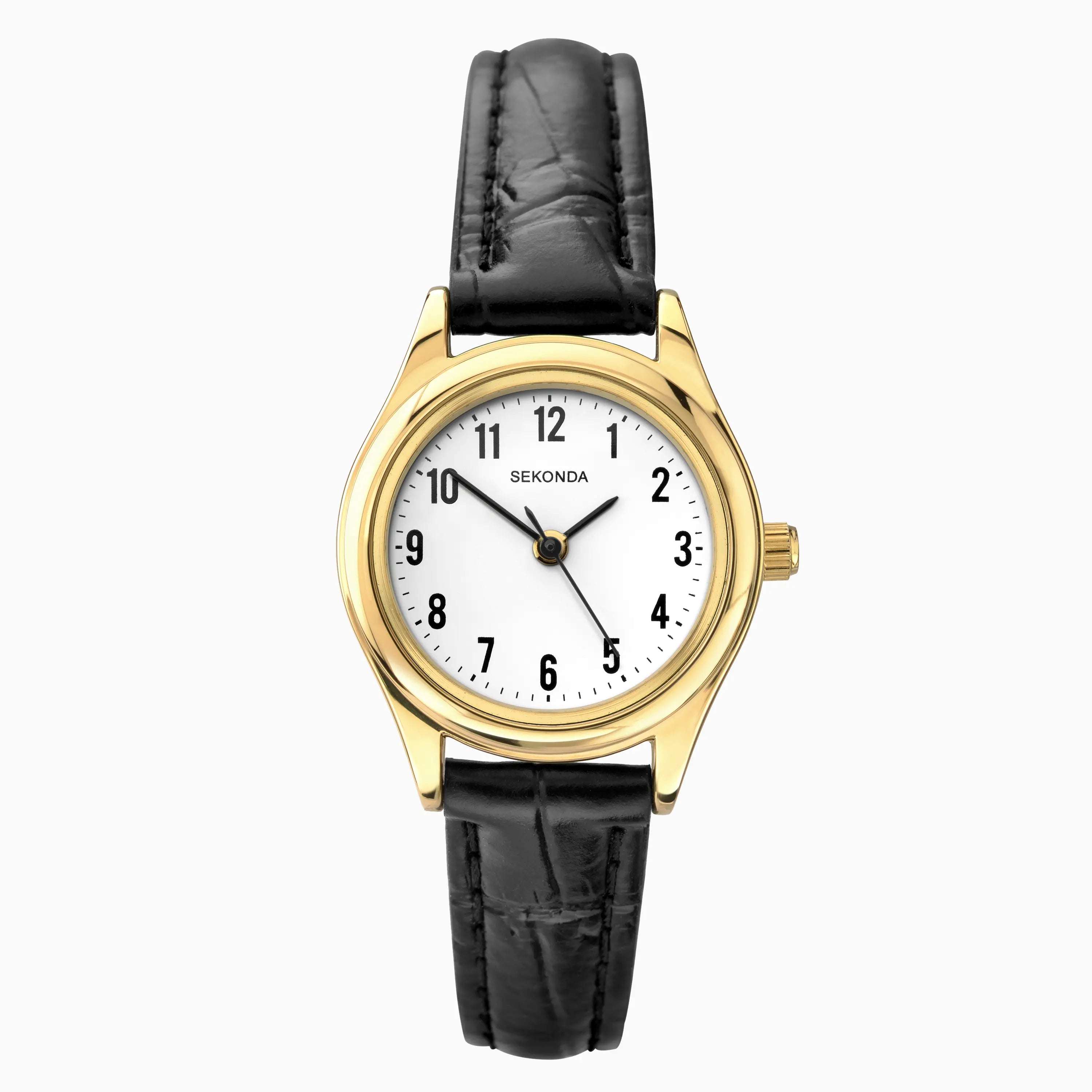 Sekonda Easy Reader Ladies Watch | Gold Case & Leather Upper Strap with White Dial