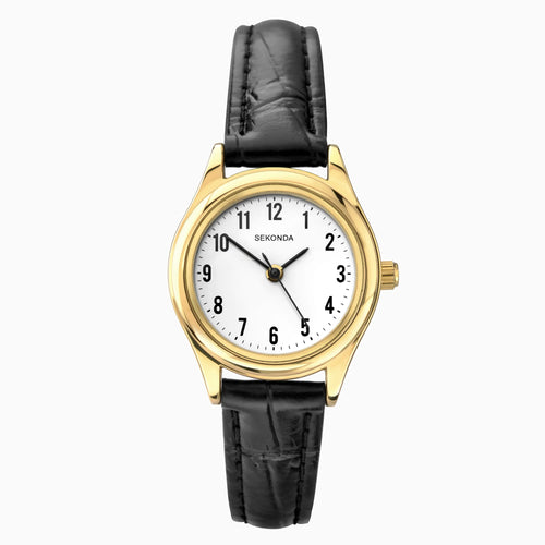 Sekonda Easy Reader Ladies Watch | Gold Case & Leather Upper Strap with White Dial