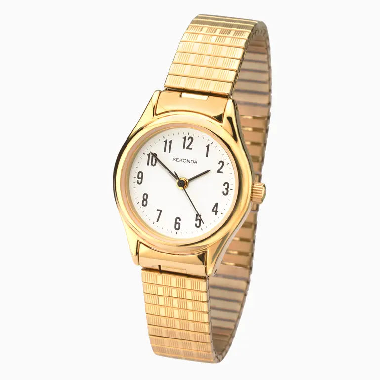 Sekonda Easy Reader Ladies Watch | Gold Case & Stainless Steel Expander with White Dial