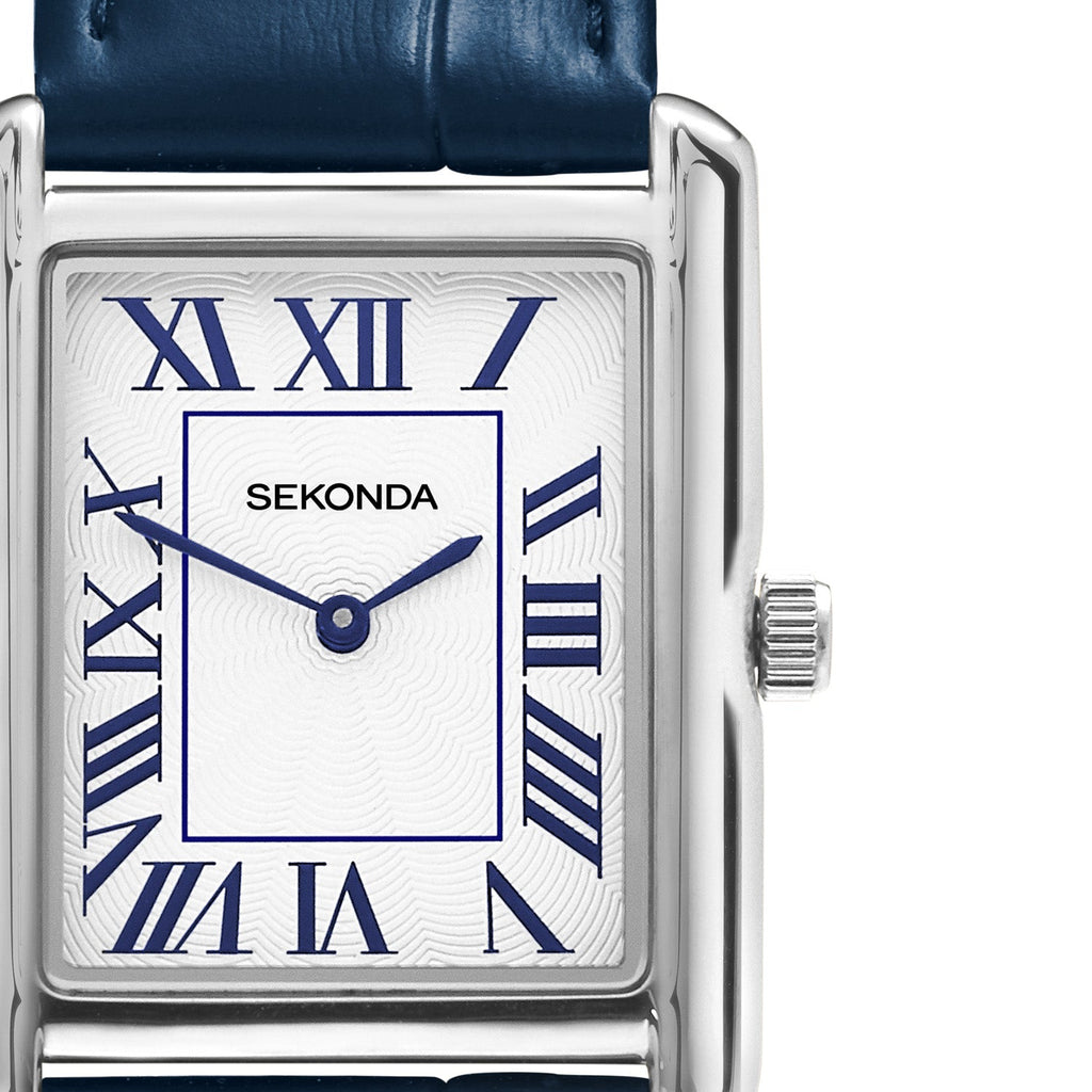 Sekonda Mens Clement Guilloche Dial Blue Leather 28x37mm Watch