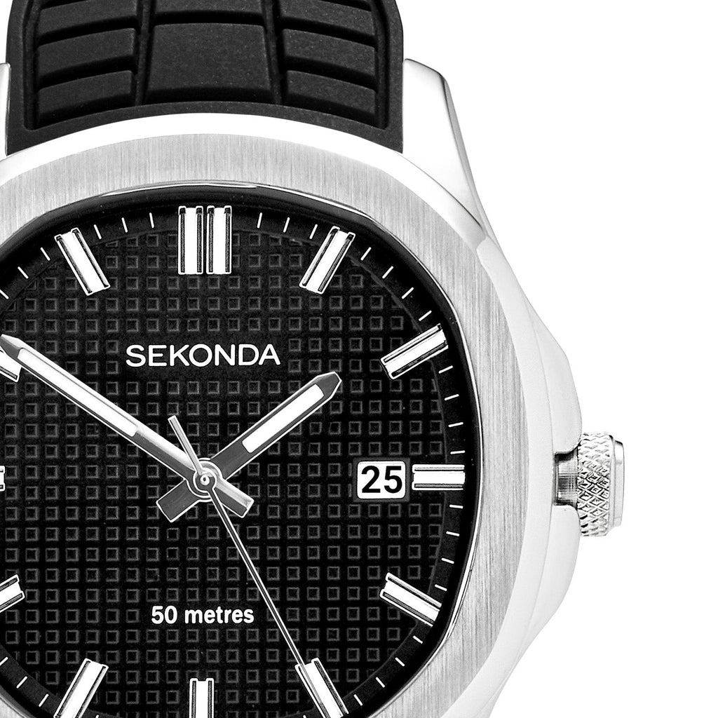 Sekonda Mens Octaire Black Dial Black Rubber 40mm Watch