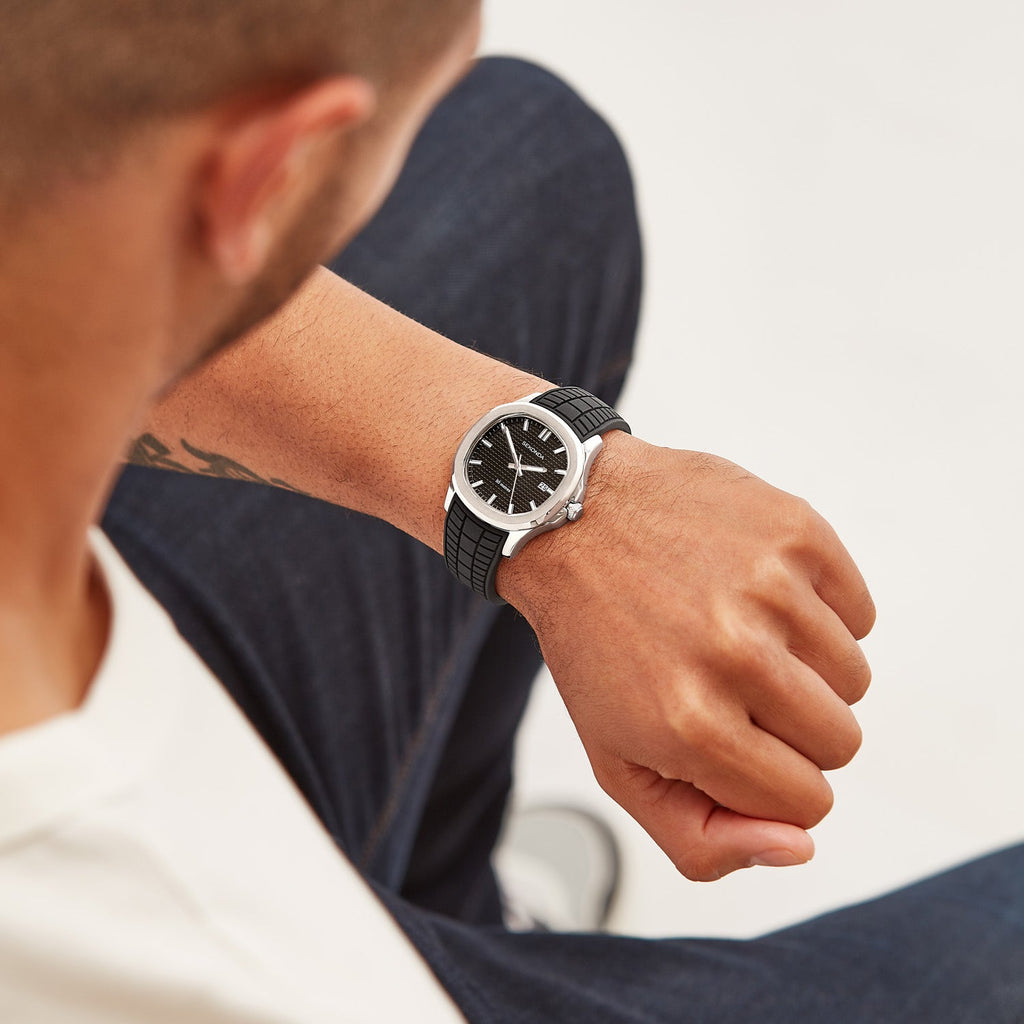 Sekonda Mens Octaire Black Dial Black Rubber 40mm Watch