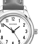 Women's Grey Leather Watch White Dial 25mm