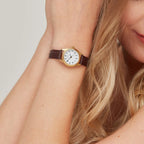 Women's Gold Watch Brown Leather Strap White Dial 25mm