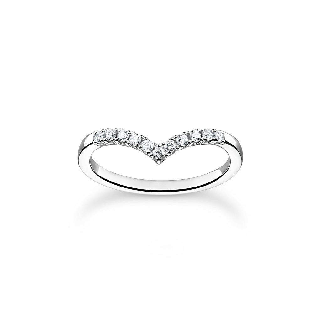 Thomas Sabo Ring V-shape with white stones silver