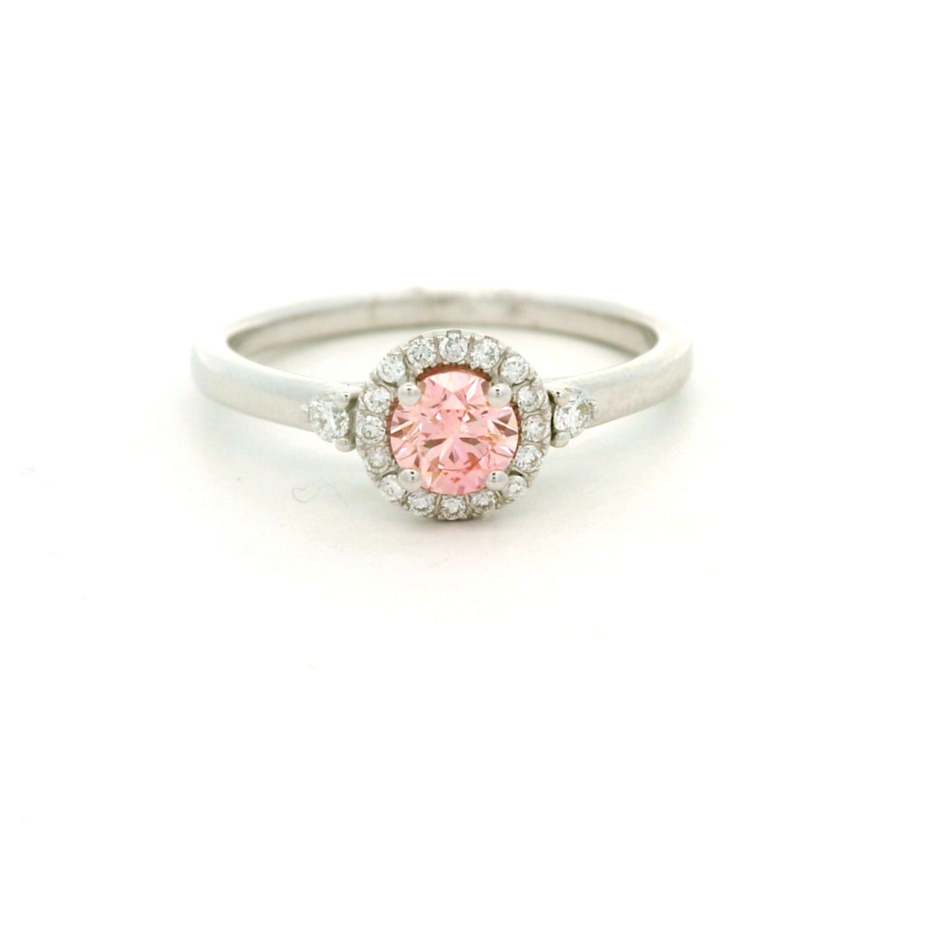 Leon Baker - White Gold Pink & White Lab Diamond Halo Ring