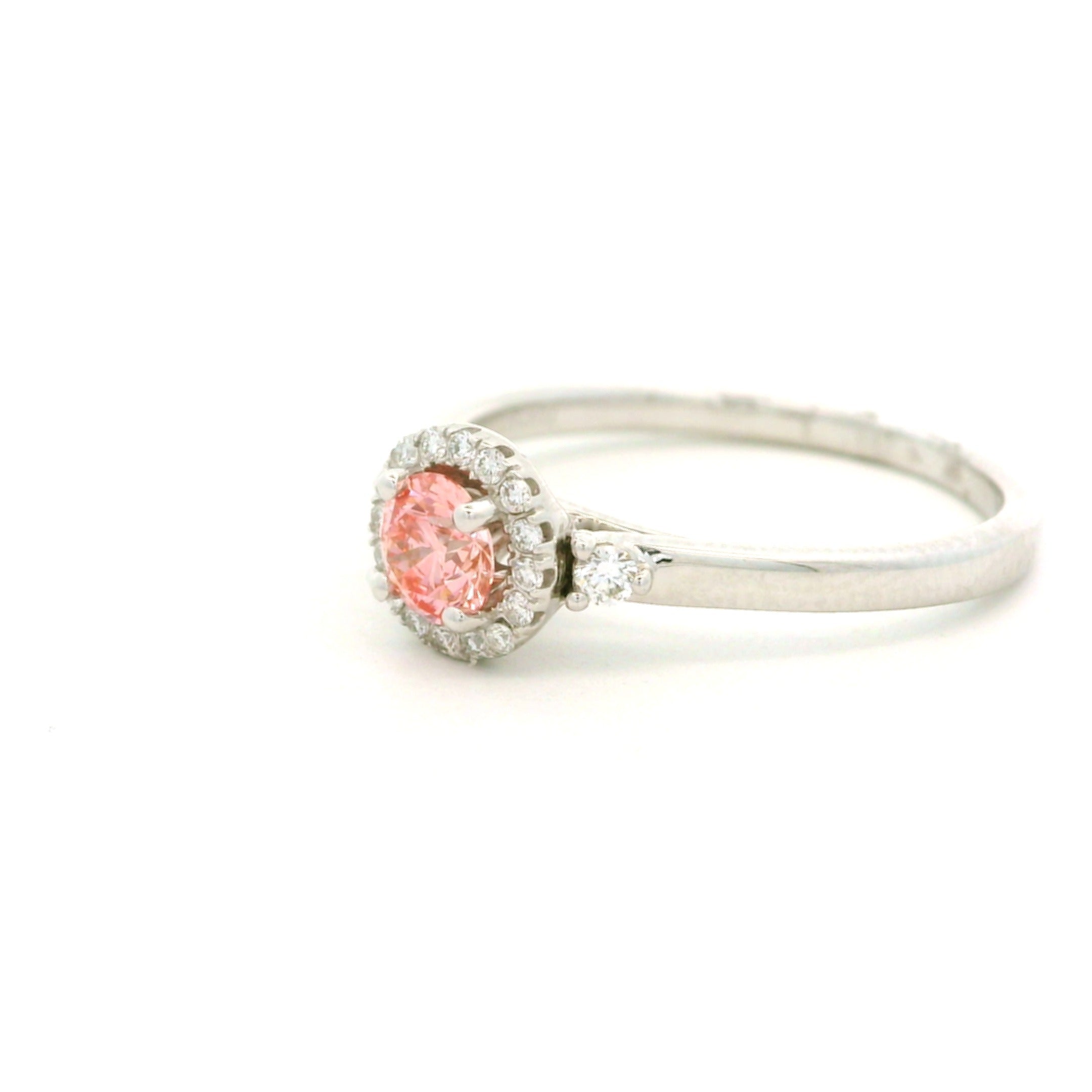 Leon Baker - White Gold Pink & White Lab Diamond Halo Ring