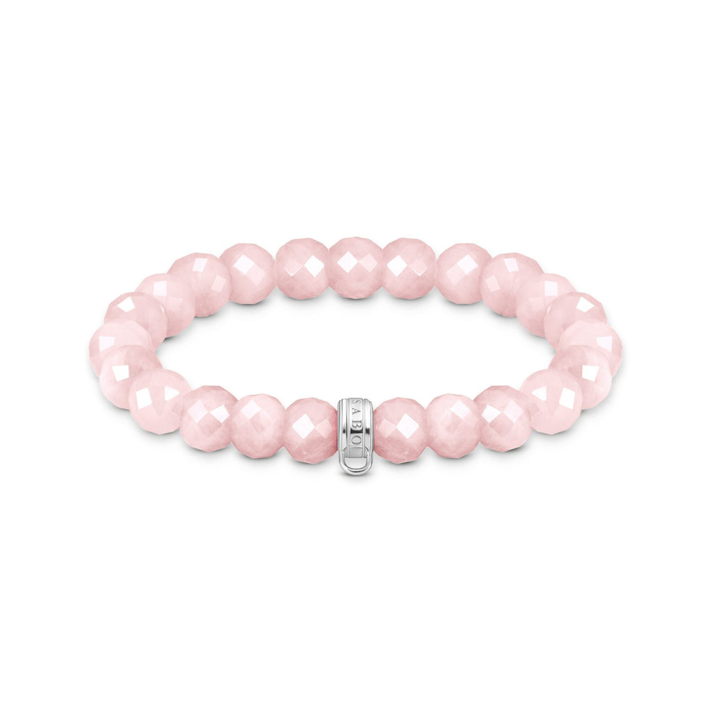 THOMAS SABO Charm bracelet with rose quartz beads oval
