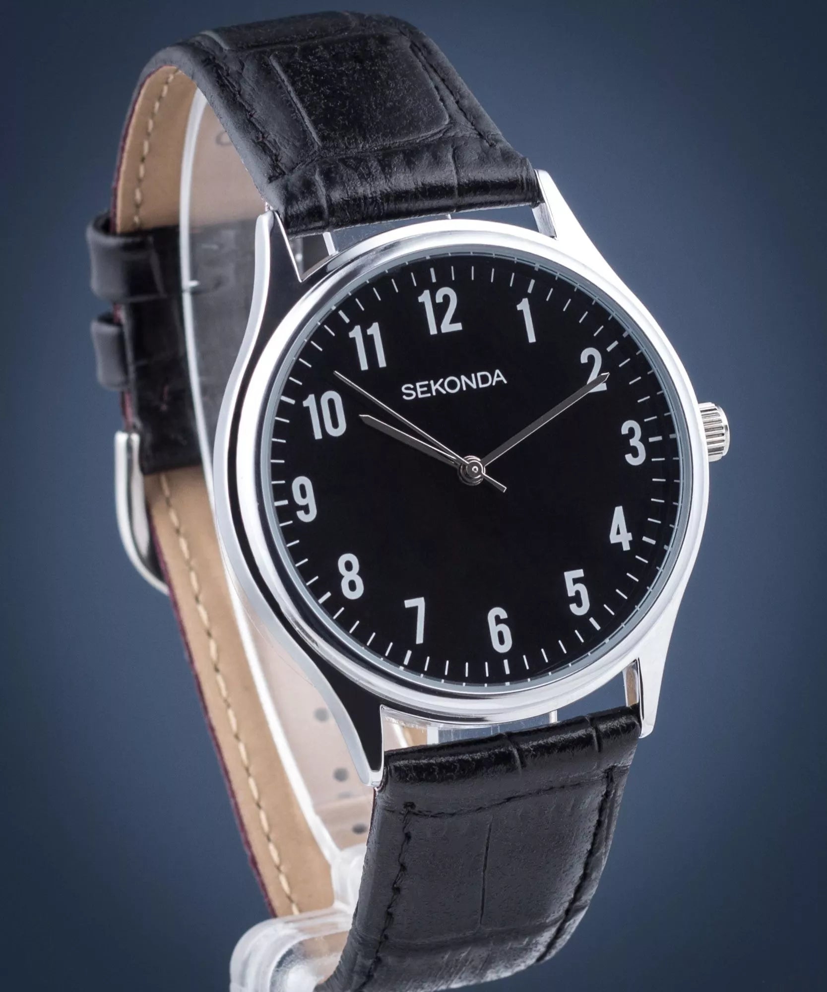 SEKONDA WATCH BLACK DIAL WITH BLACK LEATHER BAND