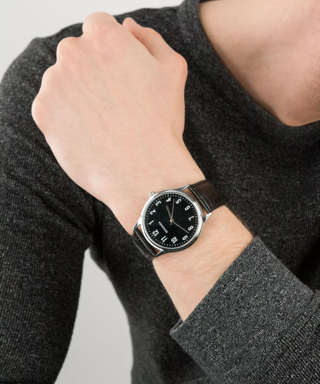 SEKONDA WATCH BLACK DIAL WITH BLACK LEATHER BAND