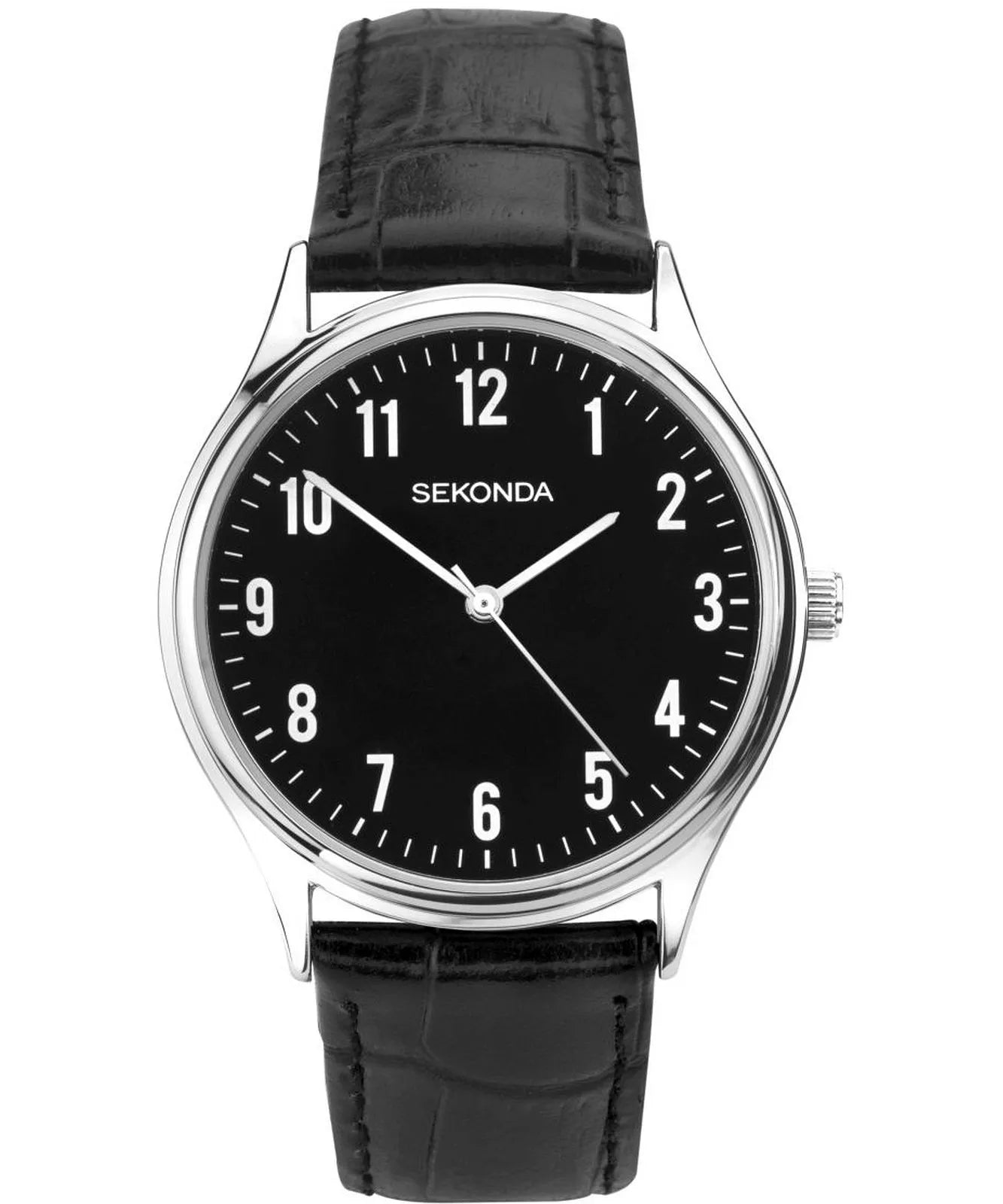 SEKONDA WATCH BLACK DIAL WITH BLACK LEATHER BAND